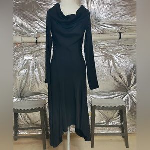 DEREK LAM COLLECTION BLACK GOTHIC VAMP LONG SLEEVE MAXI WITH COWL NECKLINE L